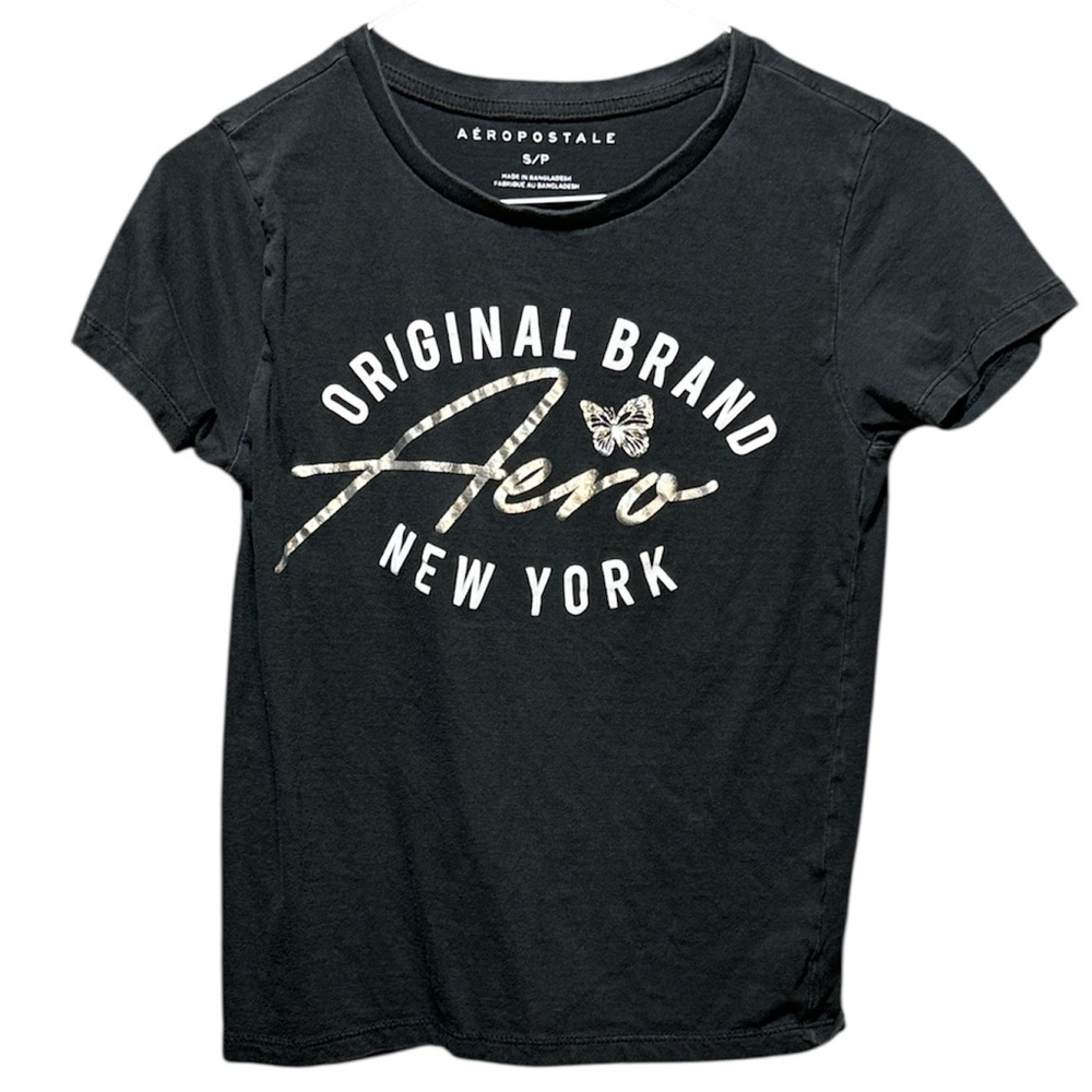 ☀️ 3 for $15 ☀️ Aeropostale Black Tee with Butterfly Graphic
